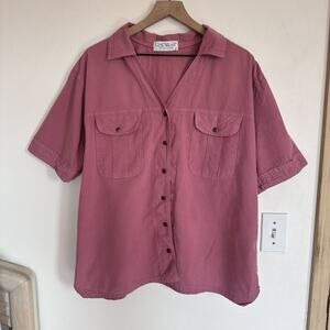 Vintage 90s 100% Cotton Camp Shirt Ezze Wear L Mauve Gorpcore Buttermom Outdoor